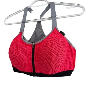 Victoria's Secret Sport Pink Mesh Zip Front Sports Bra Wireless Racerback 38C